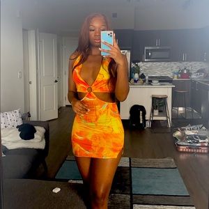 Tropical Orange Mini Cut Out Dress